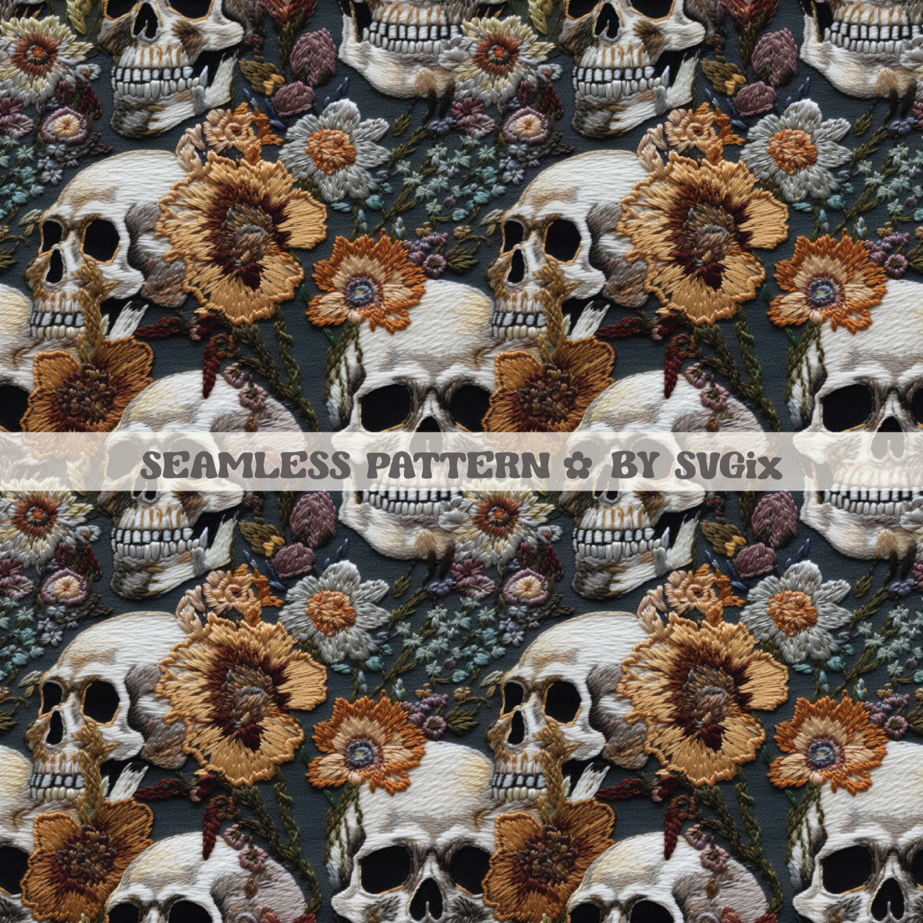 Skulls Embroidery Seamless