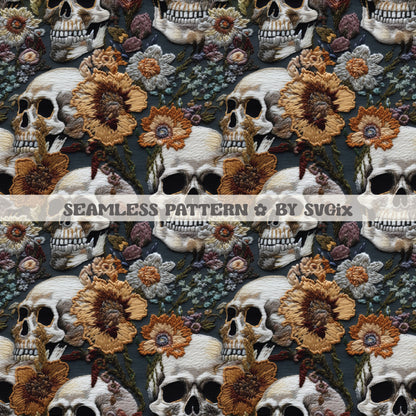 Skulls Embroidery Seamless