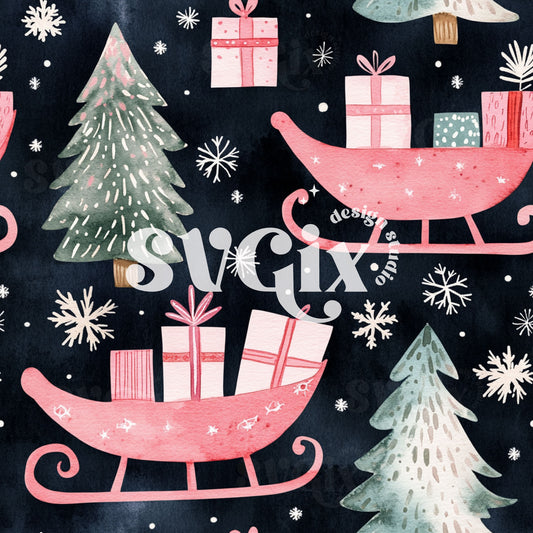 Sleigh Ride Watercolor Seamless Pattern