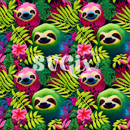 Sloth Neon Embroidery Seamless Pattern