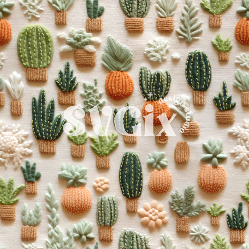 Small Succulent Pots Seamless Pattern