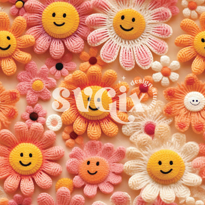 Smiley Crochet Daises Seamless Pattern