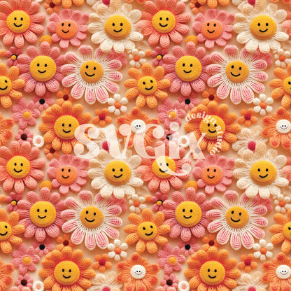 Smiley Crochet Daises Seamless Pattern