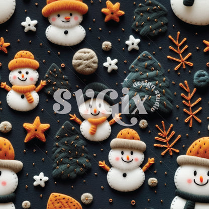 Snowman on Black Seamless Pattern by SVGix