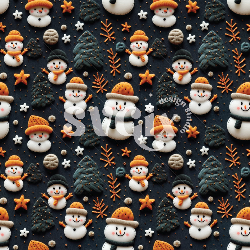 Snowman on Black Seamless Pattern by SVGix