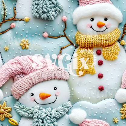 Snowmen Embroidery Seamless Pattern