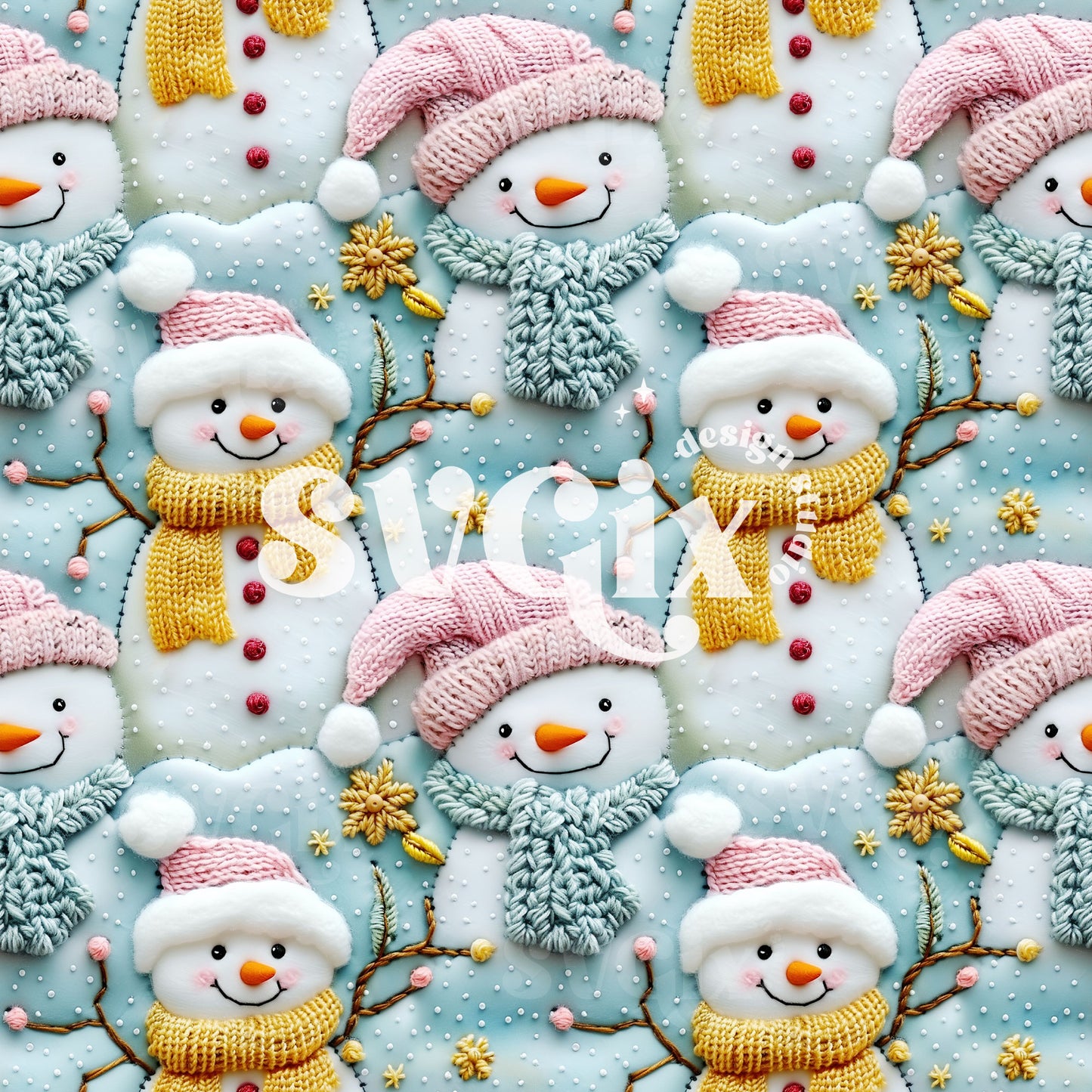 Snowmen Embroidery Seamless Pattern