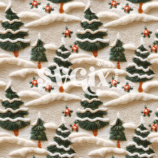 Snowy Trees Seamless Pattern