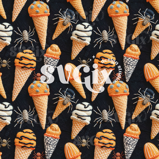 Spooky Ice Cream Seamless Pattern