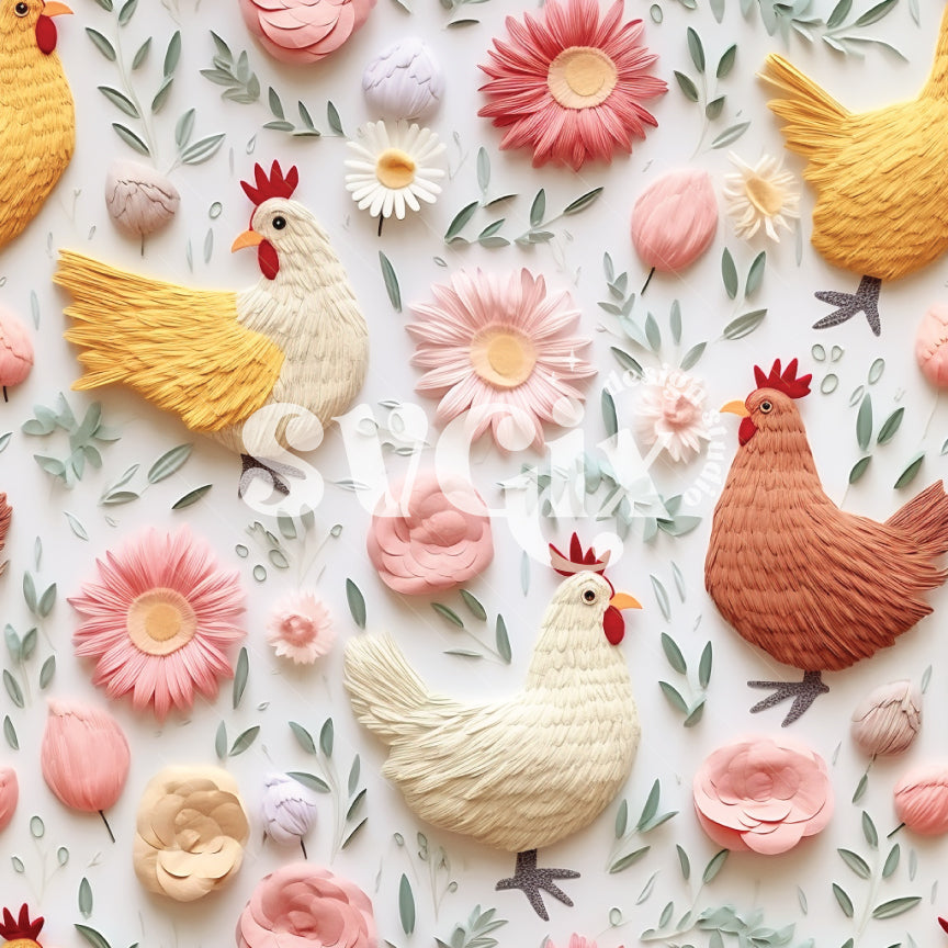 Spring Chickens Seamless Pattern