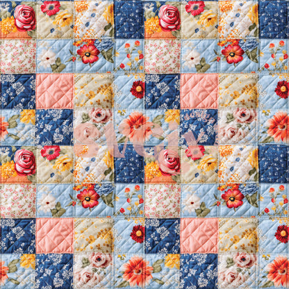 Spring Flowers Patchwork Quilt Seamless Pattern