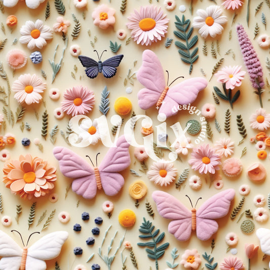 Spring Velvet Butterflies Seamless Pattern