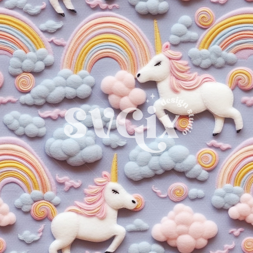 Spun Pearl Felt Unicorns Embroidery Seamless Pattern