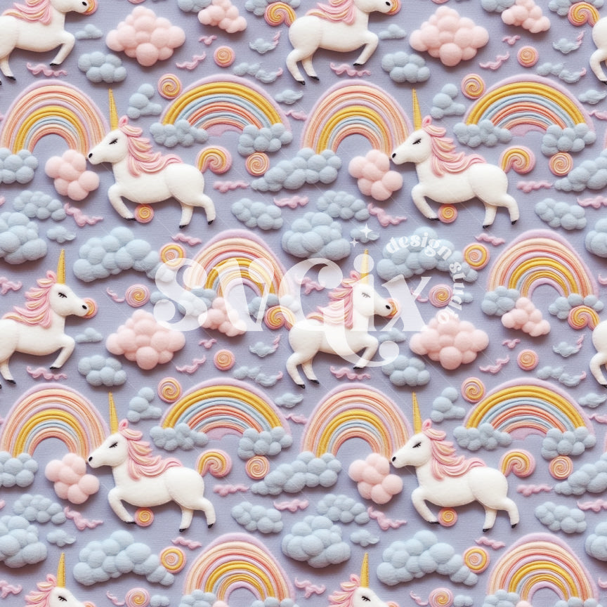 Spun Pearl Felt Unicorns Embroidery Seamless Pattern