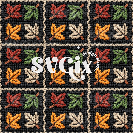 Squares Fall Leaves Knit Seamless Pattern