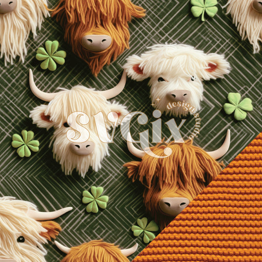 St Patricks Highland Cows Seamless Pattern