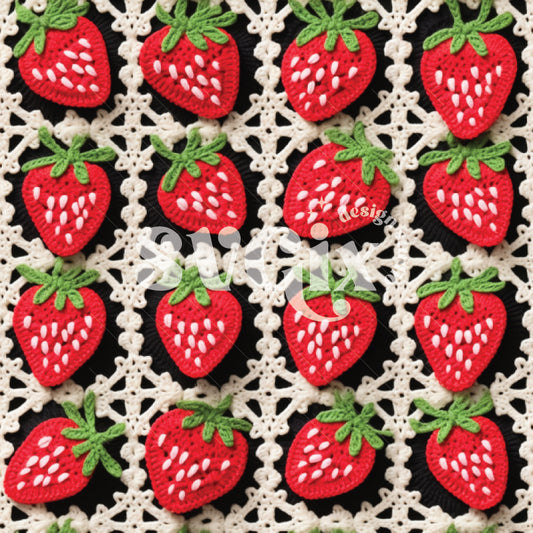 Strawberries Crochet Squares Seamless Pattern