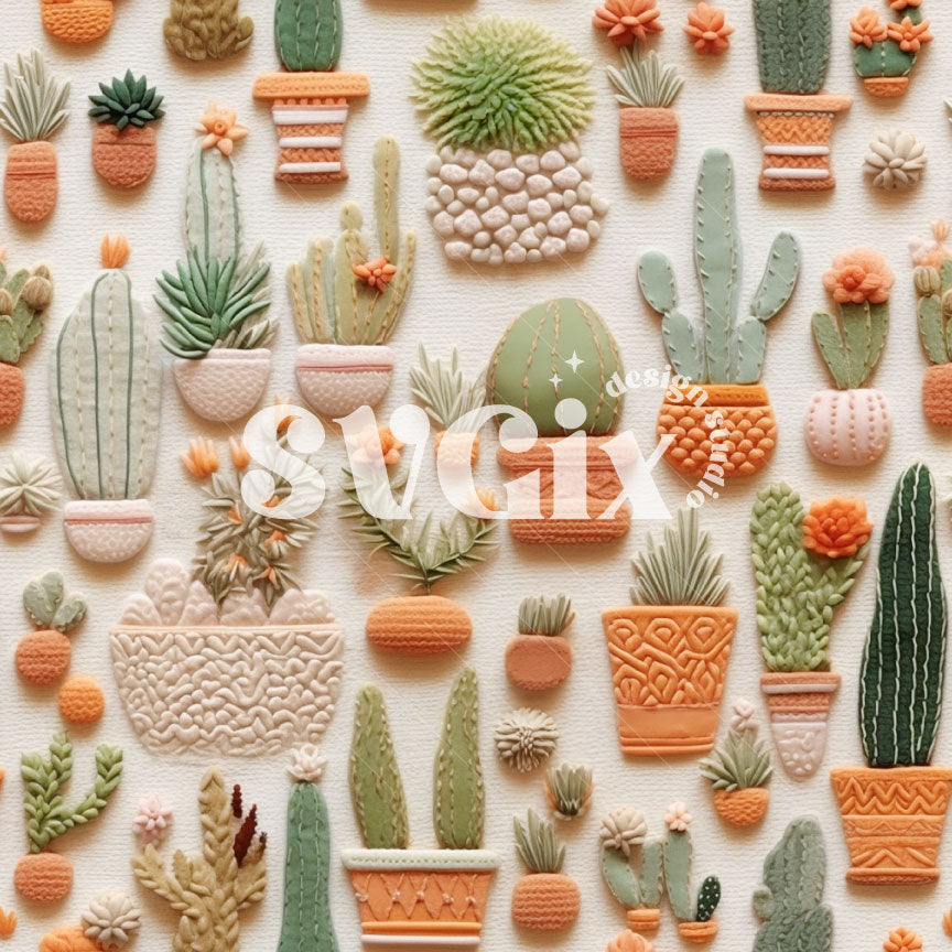 Succulent Pots Seamless Pattern