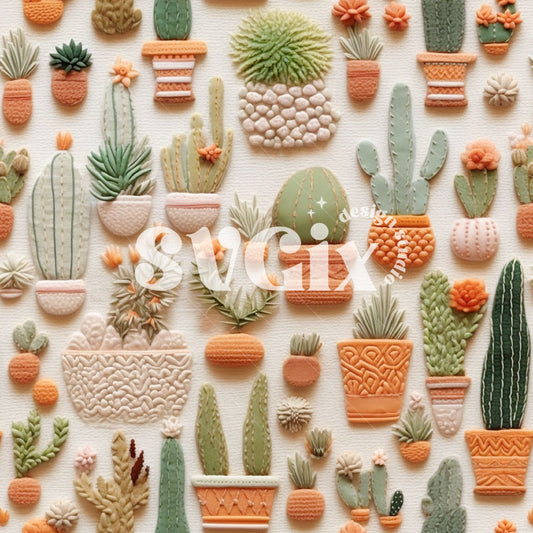 Succulent Pots Seamless Pattern