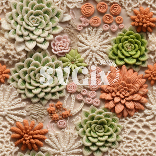 Succulents Embroidery Mesh Seamless Pattern