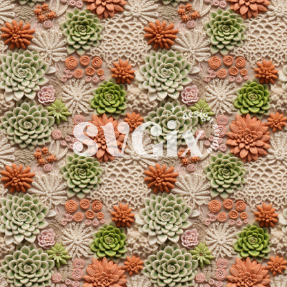 Succulents Embroidery Mesh Seamless Pattern