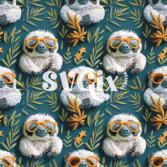 Summer Sloths Seamless Pattern