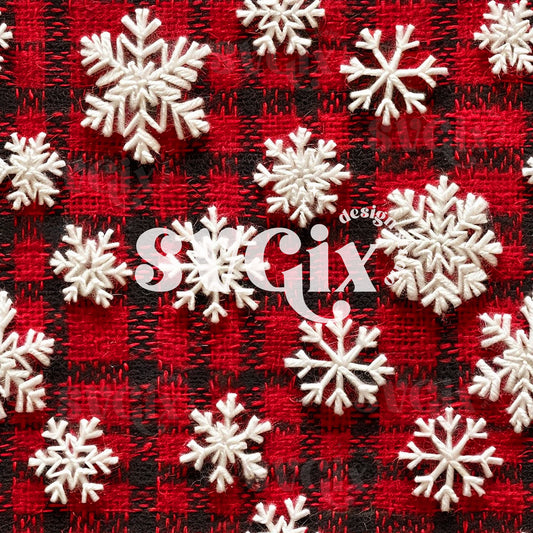 Sunflakes on Red Plaid Seamless Pattern by SVGix