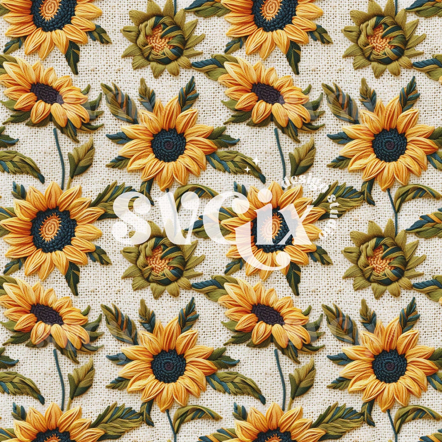 Sunflower Garden Embroidery Seamless Pattern