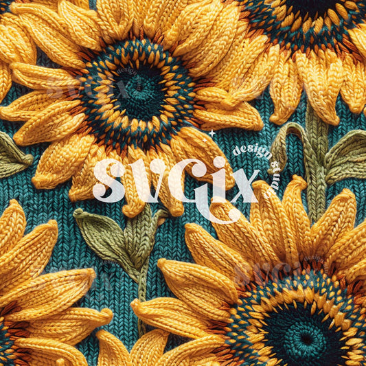 Sunflowers Blue Knit Seamless Pattern