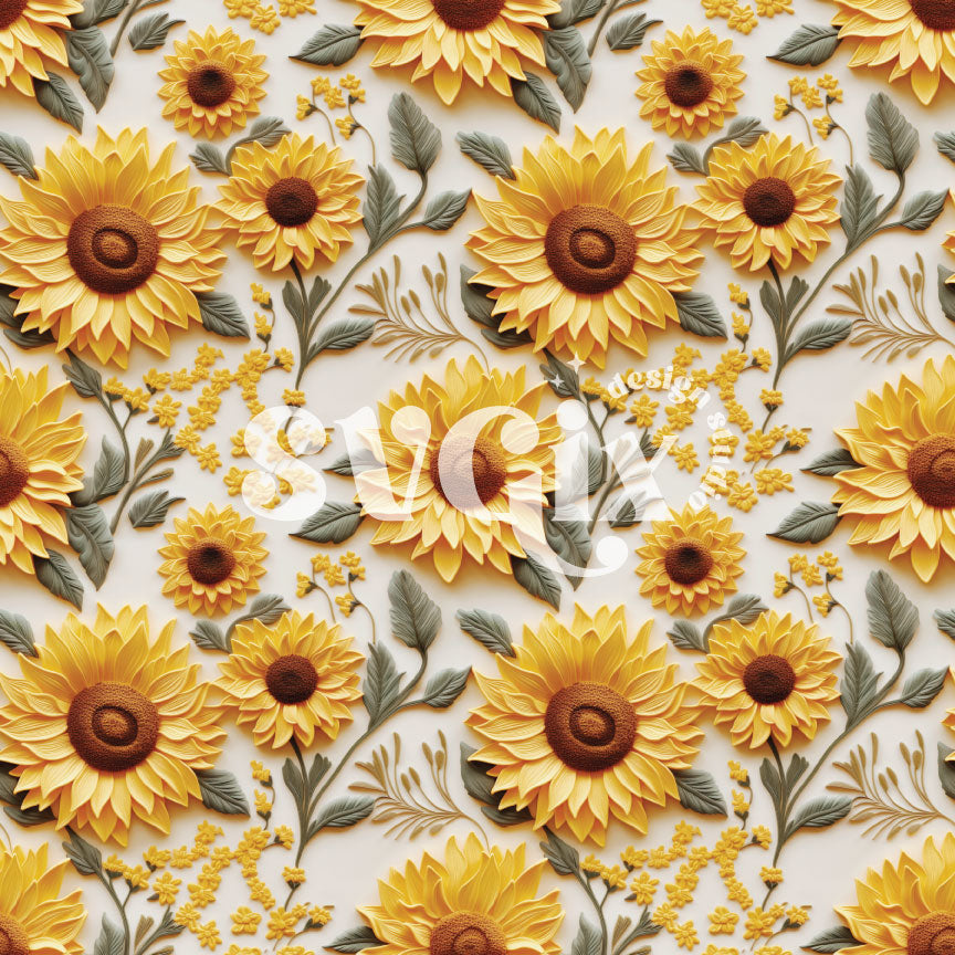 Sunflowers Embroidery Seamless Pattern