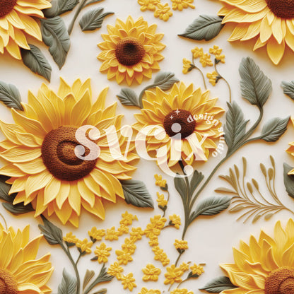 Sunflowers Embroidery Seamless Pattern