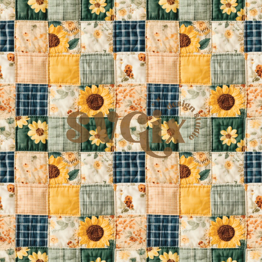 Sunflowers Patchwork Seamless Pattern