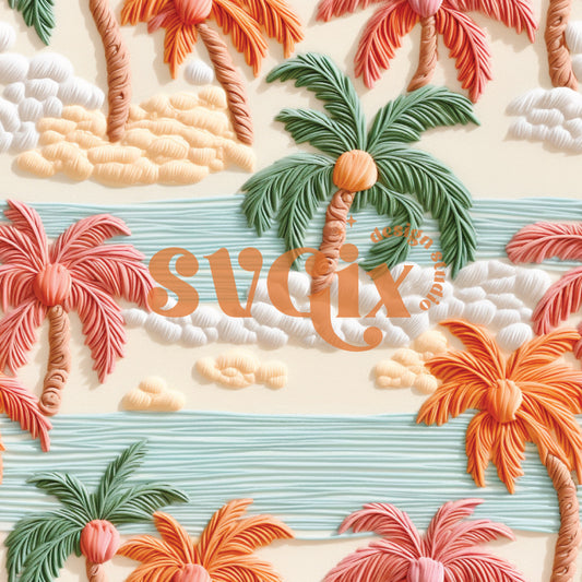 Sunset Palm Trees Seamless Pattern