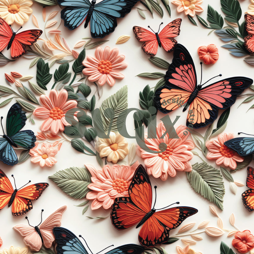 Boho Floral Butterflies Seamless Pattern