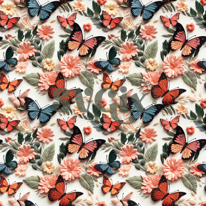 Boho Floral Butterflies Seamless Pattern