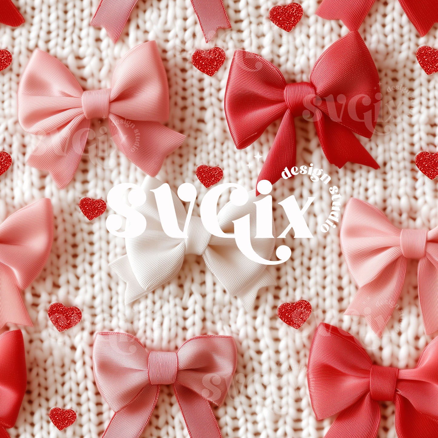 Sweetheart Knits Vday Bows and Hearts Seamless