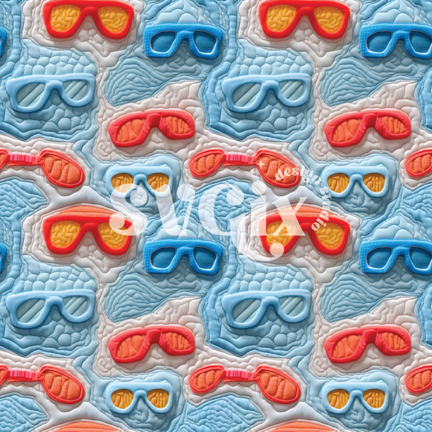 Swimming Goggles Embroidery Seamless Pattern