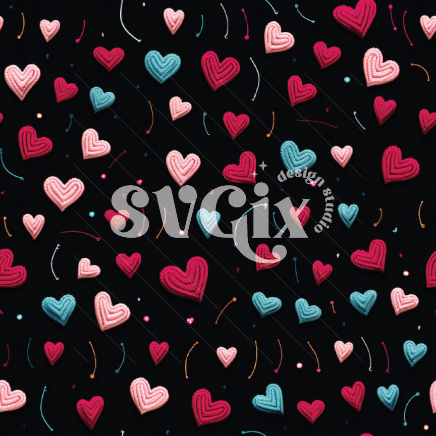 Tiny Hearts on Black Velvet Seamless Pattern