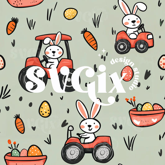 Tractor Easter Bunny Farm Seamless Pattern