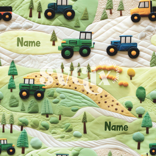 Tractors Editable Name Seamless Pattern