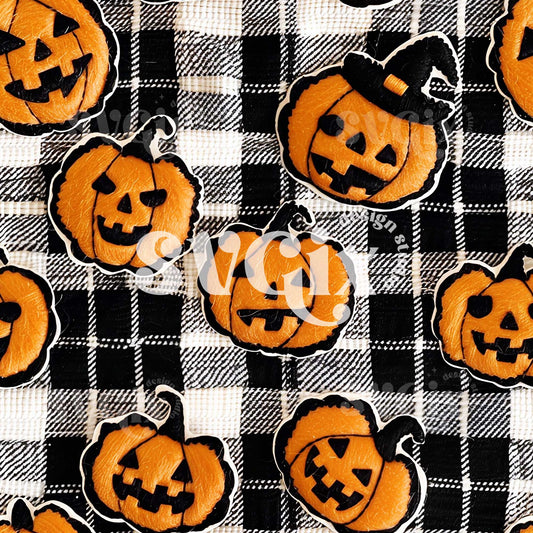 Trick-or-Treat Pumpkins on Plaid Seamless Pattern