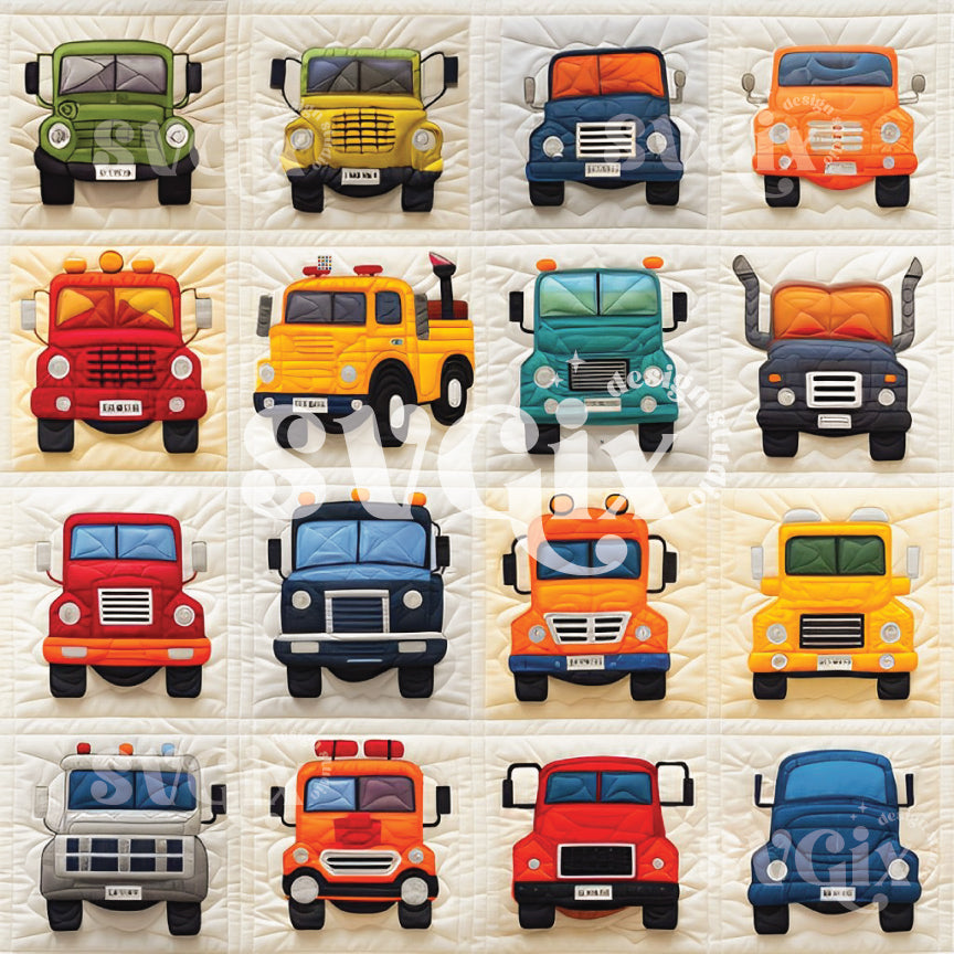 Trucks Quilt Seamless Pattern