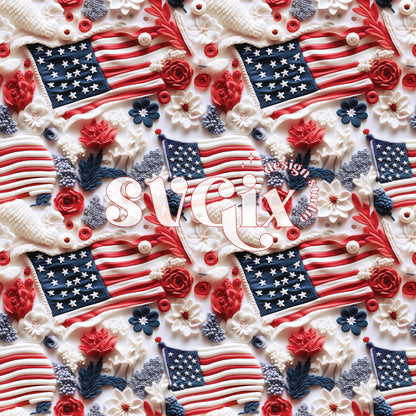 US Flag Fancy Composition Seamless Pattern