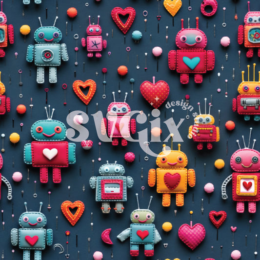 Valentine Robbots Seamless Pattern