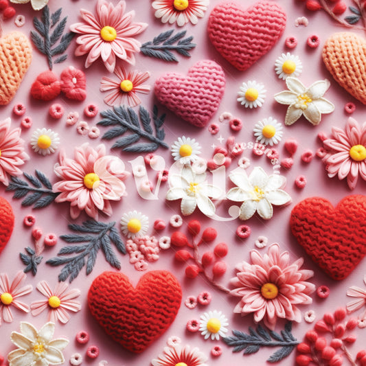 Valentines Floral Embroidery Seamless Pattern