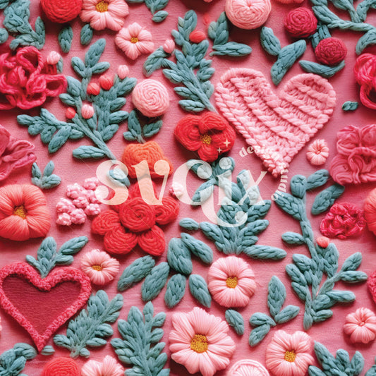 Valentines Floral Hearts Embroidery Seamless Pattern