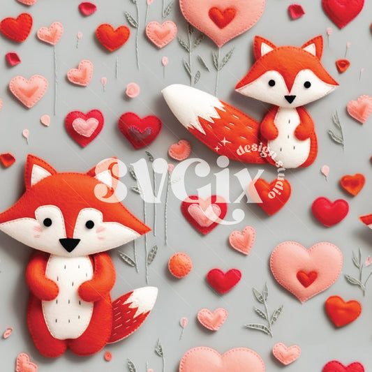 Valentines Fox Embroidery Seamless Pattern