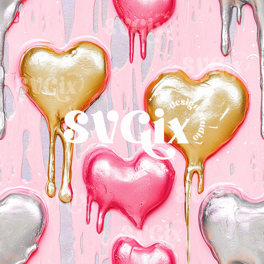 Valentines Metallic Drip Hearts Seamless Patten