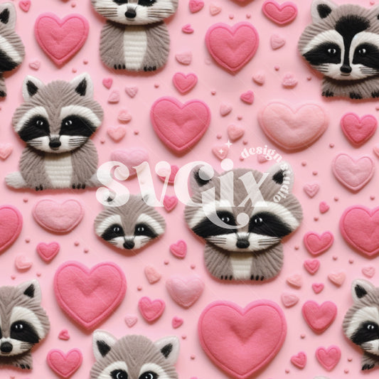 Valentines Racoons Seamless Pattern