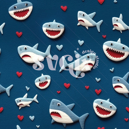 Valentines Sharks Seamless Pattern